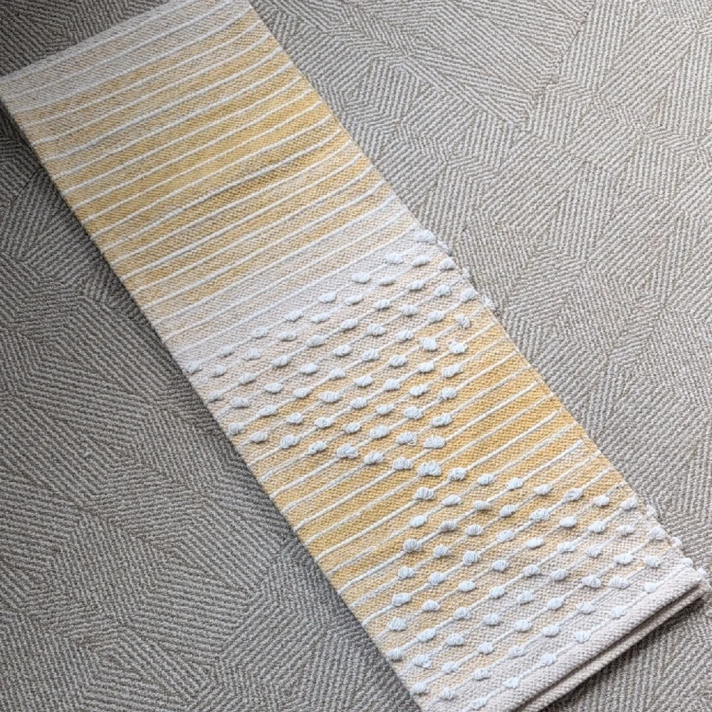 ☀️ Cotton Runner - Table Or Rug - Sunny Ombre Yellow Cream Tan Stripe Diamond